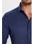 Erkek Slim Fit Dar Kesim Uzun Kollu Pamuklu Kolay Ütü Armürlü Lacivert Gömlek 4