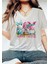 Kadın V Yaka Baskılı Siyah/beyaz Salaş Oversize T-Shirt 1