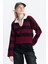 24379 Polo Yaka Çizgili Kazak Bordo 2