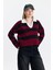 24379 Polo Yaka Çizgili Kazak Bordo 3