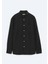 Siyah Düz Oversize Fit Dokuma Casual Gömlek 1