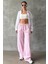 Pembe Beli Ayarlanabilir Çizgili Cepli Bol Paça Kadın Pantolon MG2312 2