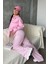 Pembe Beli Ayarlanabilir Çizgili Cepli Bol Paça Kadın Pantolon MG2312 3