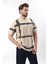 Bej Bisiklet Yaka Baskılı Basic Erkek T-Shirt E7109 2