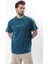 Petrol Mavisi Bisiklet Yaka Baskılı Erkek T-Shirt E7110 2