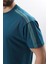 Petrol Mavisi Bisiklet Yaka Baskılı Erkek T-Shirt E7110 3