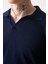 Örme Desenli Viskon Polo Yaka Triko Erkek T-Shirt - Lacivert 2