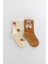 Bebek 2 Li Paket Teddy Baskılı Soket Çorap Ekru-Koyu Kahverengi 1