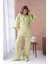 Kadın Yağ Yeşili Kendinden Desenli Yandan Bağlamalı Kimono ve Pantolon Alt/üst Takım 29059 1