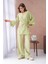 Kadın Yağ Yeşili Kendinden Desenli Yandan Bağlamalı Kimono ve Pantolon Alt/üst Takım 29059 4