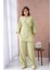 Kadın Yağ Yeşili Kendinden Desenli Yandan Bağlamalı Kimono ve Pantolon Alt/üst Takım 29059 5