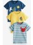 Baby % 100 Pamuklu Mavi Sarı Baskılı Kısa Kollu Tshirt 3’lü Set 1