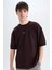 Loose Fit Bisiklet Yaka Baskılı Kısa Kollu Ağır Kumaş Tişört C0896AX25SM 1