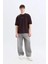 Loose Fit Bisiklet Yaka Baskılı Kısa Kollu Ağır Kumaş Tişört C0896AX25SM 2