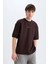 Loose Fit Bisiklet Yaka Baskılı Kısa Kollu Ağır Kumaş Tişört C0896AX25SM 4