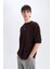 Loose Fit Bisiklet Yaka Baskılı Kısa Kollu Ağır Kumaş Tişört C0896AX25SM 5