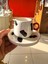 El Yapımı Kırmızı Kulplu Beyaz Üzerine Siyah Desenli Türk Kahve Fincanı , Espresso Fincanı, Kahve Fincanı 1