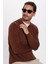 Slim Fit Dar Kesim Polo V Yaka Erkek Kahverengi Triko Kazak 2