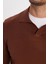 Slim Fit Dar Kesim Polo V Yaka Erkek Kahverengi Triko Kazak 3