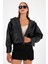 Kadın Cepli Oversize Crop Deri Ceket 3