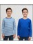2'li Bisiklet Yaka Uzun Kollu Çizgili ve Düz Unisex Çocuk Sweatshirt Mavi Beyaz 1
