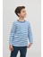 2'li Bisiklet Yaka Uzun Kollu Çizgili ve Düz Unisex Çocuk Sweatshirt Mavi Beyaz 2