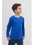 2'li Bisiklet Yaka Uzun Kollu Çizgili ve Düz Unisex Çocuk Sweatshirt Mavi Beyaz 3