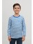 2'li Bisiklet Yaka Uzun Kollu Çizgili ve Düz Unisex Çocuk Sweatshirt Mavi Beyaz 4