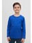 2'li Bisiklet Yaka Uzun Kollu Çizgili ve Düz Unisex Çocuk Sweatshirt Mavi Beyaz 5