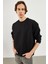 Erkek Clark Siyah Sıfır Yaka Oversize Sweatshirt 4