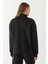 Yarım Patlı Kontrast Detaylı Sweatshirt - Siyah 3
