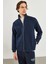 Erkek Dik Yaka Lacivert Oversize Önü Fermuarlı Sweatshirt 1