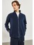 Erkek Dik Yaka Lacivert Oversize Önü Fermuarlı Sweatshirt 3