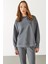 Kadın Bisiklet Yaka Yanı Yırtmaçlı Yumuşak Dokulu Sweatshirt (Cupro) - Antrasit 1