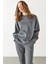 Kadın Bisiklet Yaka Yanı Yırtmaçlı Yumuşak Dokulu Sweatshirt (Cupro) - Antrasit 4