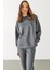 Kadın Bisiklet Yaka Yanı Yırtmaçlı Yumuşak Dokulu Sweatshirt (Cupro) - Antrasit 5