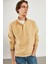 Erkek Dik Yaka Bej Çıt Çıtlı Sweatshirt 4
