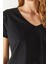 Boyfriend V Yaka Regular Fit Modal Tişört(Tencel)(Tm) - Siyah 3