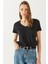 Boyfriend V Yaka Regular Fit Modal Tişört(Tencel)(Tm) - Siyah 4