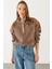 Yarım Patlı Kontrast Detaylı Sweatshirt - Vizon 4