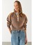 Yarım Patlı Kontrast Detaylı Sweatshirt - Vizon 5