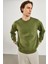 Erkek Clark Haki Sıfır Yaka Oversize Sweatshirt 2