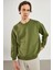 Erkek Clark Haki Sıfır Yaka Oversize Sweatshirt 5
