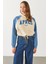 Baskılı Kontrast Parçalı Sweatshirt - Mavi 2
