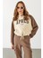 Baskılı Kontrast Parçalı Sweatshirt - Vizon 1