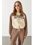 Baskılı Kontrast Parçalı Sweatshirt - Vizon 2
