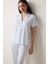 Roses Pointel Gömlek Pantolon Kırık Beyaz Pamuklu Pijama Takımı 2