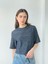 Parlak Simli Crop Bluz Kadın Lacivert 3