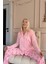 Pembe Kalp Desenli Bambu Önden Düğmeli Uzun Kol Kadın Pijama Takımı 3