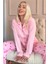 Pembe Kalp Desenli Bambu Önden Düğmeli Uzun Kol Kadın Pijama Takımı 1